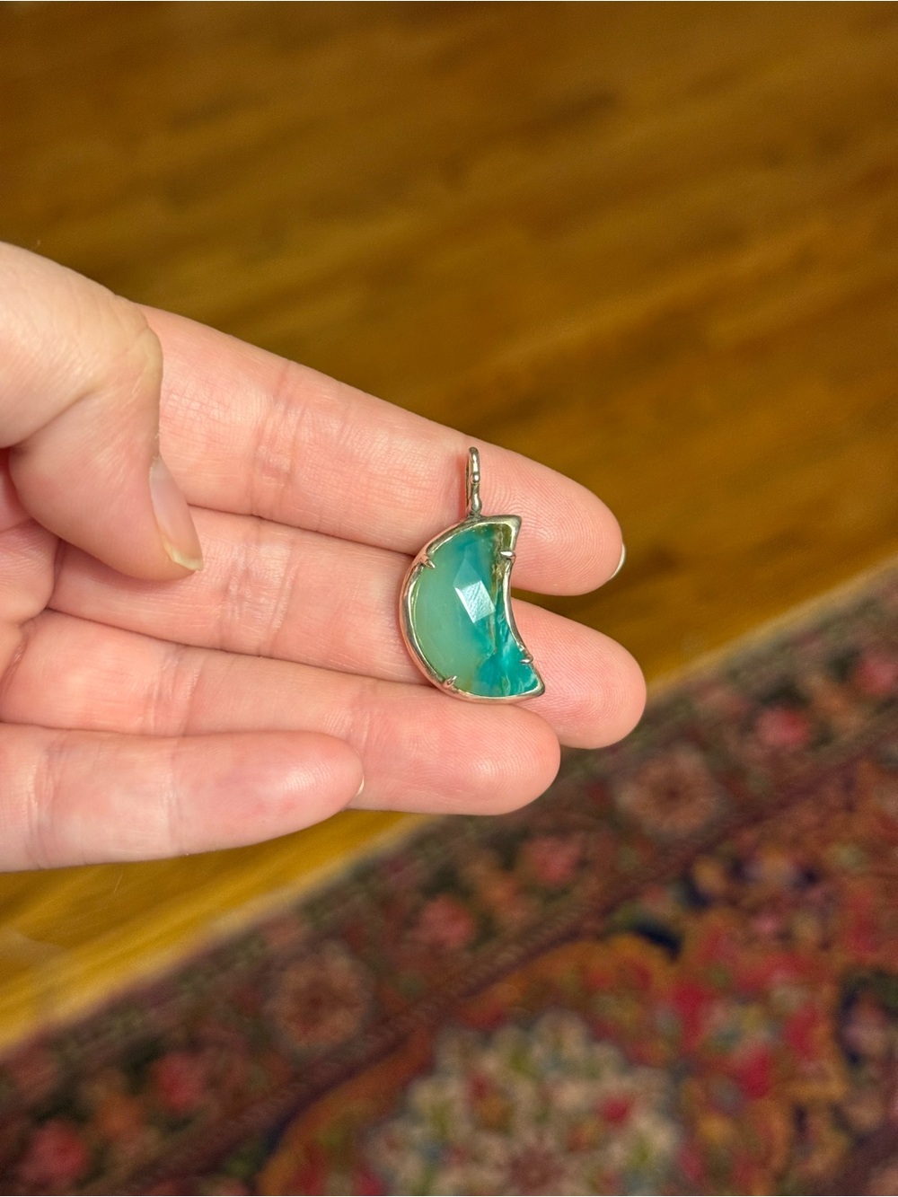 Crescent Peruvian Opal Moon Sterling Silver Pendant